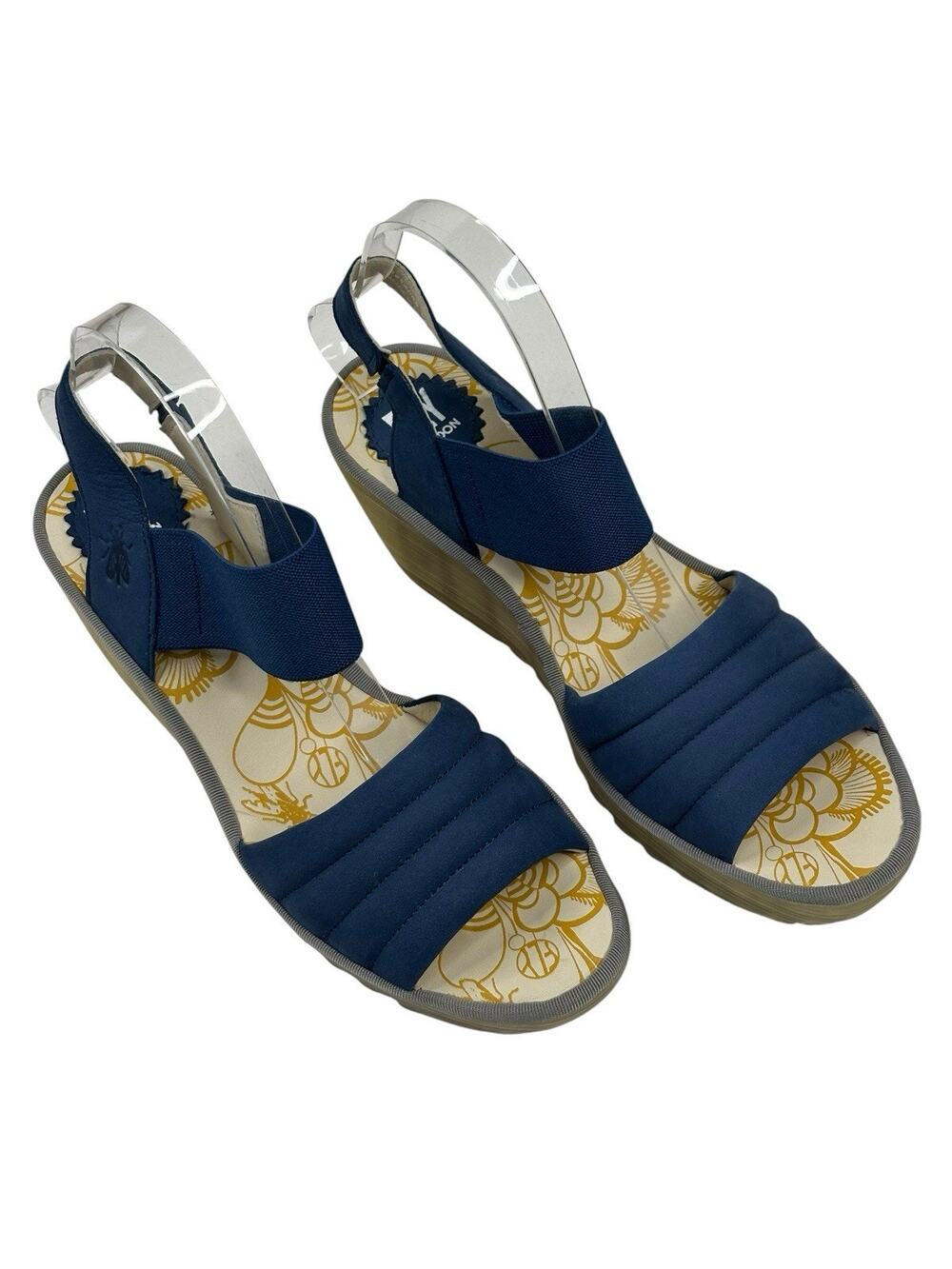 Fly London YIKO Wedge Platform Sandal Blue Womens Size EU 39 US 8-8.5 New $210